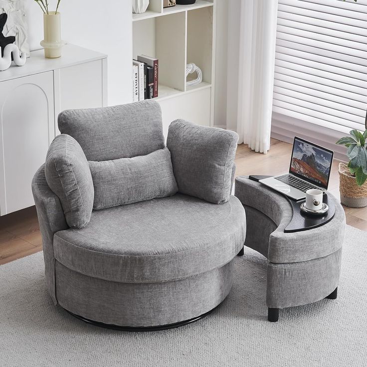 Royal Nest 130cm Oversized Barrel Lounge Chair with Storage Ottoman & 4 Pillows