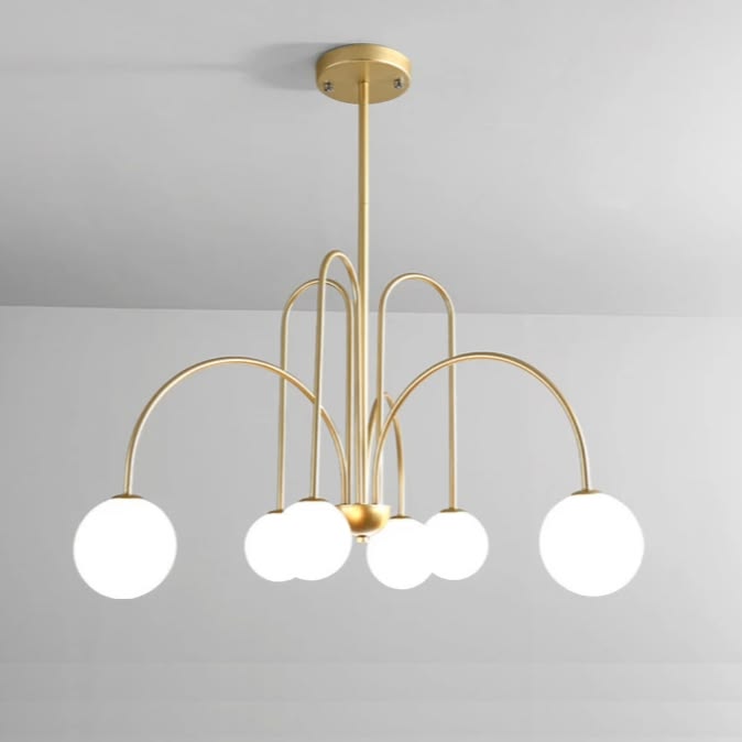 Antique Gold Multi-Arm Chandelier with Frosted Glass Globes – Elegant Vintage Ceiling Light