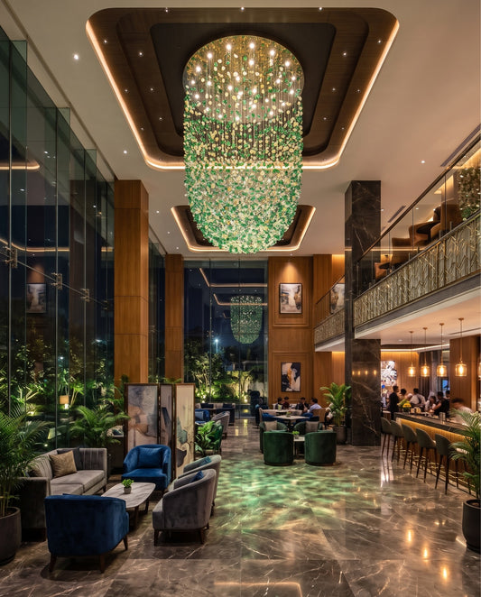 Contemporary Green & White Round U-Shaped Cascading Chandelier (100cm Canopy x 250cm Height)