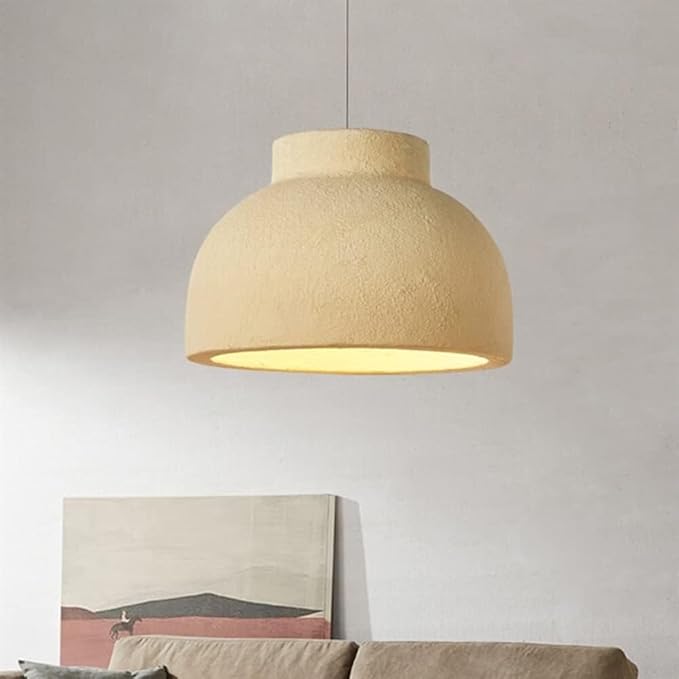 Wabi Sabi Yellow Bowl Shade Pendant Light – Japanese Concrete Look Dome Lamp for Modern Interiors 40 C.M