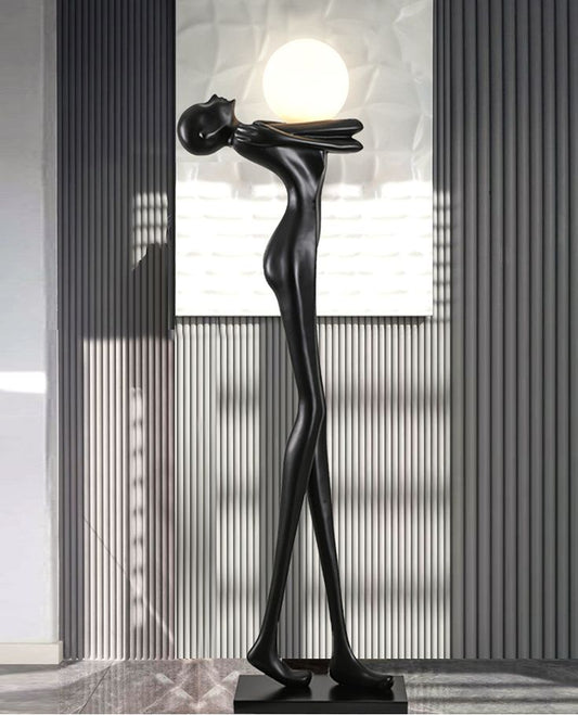 Modern Humanoid Sculpture Floor Lamp – Black Resin LED Art Light for Hotel Lobby & Home Decor (1.9)