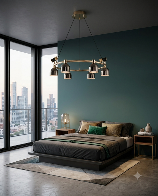 Contemporary Black & Gold Round Chandelier – 8-Light Adjustable LED Pendant for Living Room⁠