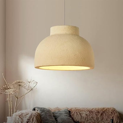 Wabi Sabi Yellow Bowl Shade Pendant Light – Japanese Concrete Look Dome Lamp for Modern Interiors 40 C.M