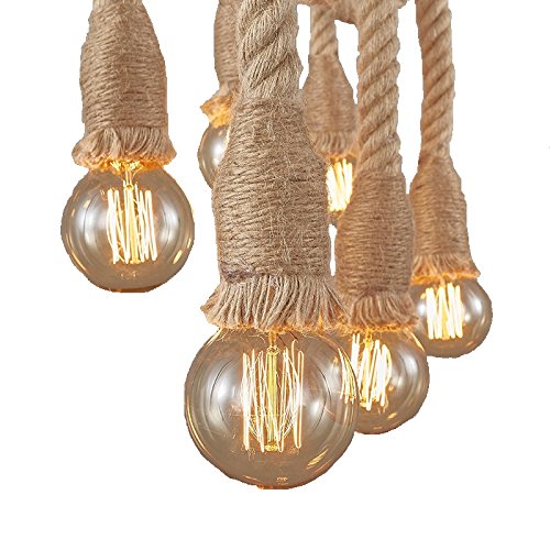 Vintage Rope Hanging Pendant Light – Rustic Industrial Ceiling Lamp (Golden)