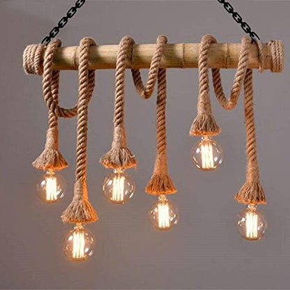 Vintage Rope Hanging Pendant Light – Rustic Industrial Ceiling Lamp (Golden)