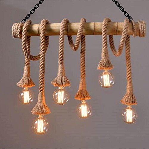 Vintage Rope Hanging Pendant Light – Rustic Industrial Ceiling Lamp (Golden)