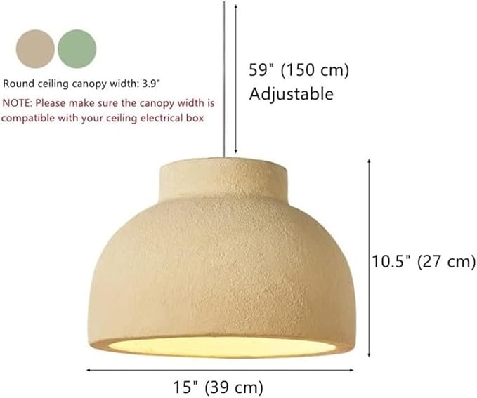 Wabi Sabi Yellow Bowl Shade Pendant Light – Japanese Concrete Look Dome Lamp for Modern Interiors 40 C.M