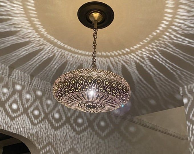 Elegant Moroccan Brass Pendant Light – Handmade Ceiling Chandelier with Adjustable Chain 50 C.M