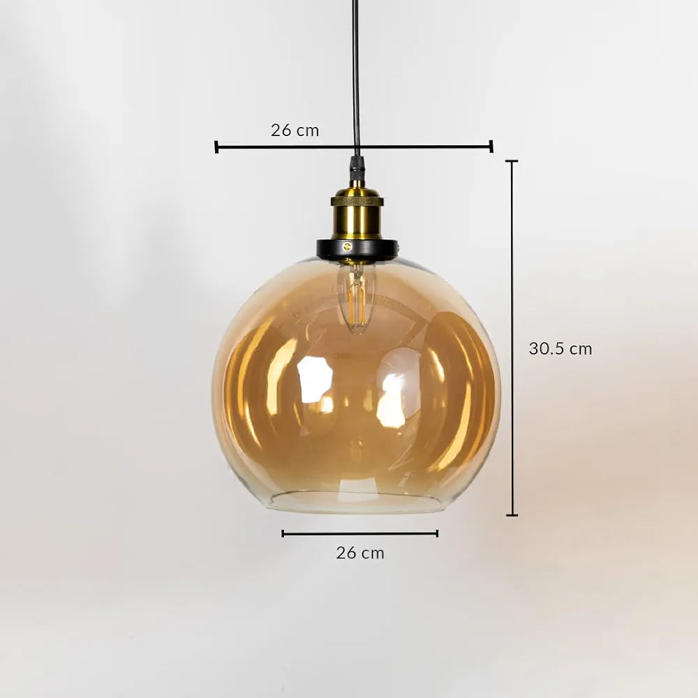Vintage Pendant Light with Clear Glass Globe Shade ( 20 cm)
