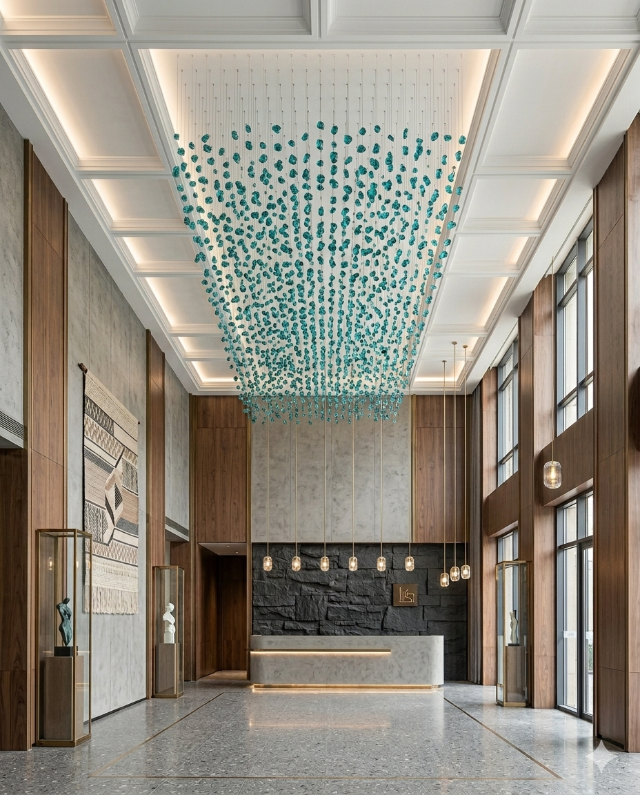 Modern Teal Blue Crystal Stone Chandelier – Luxury Custom Ceiling Light