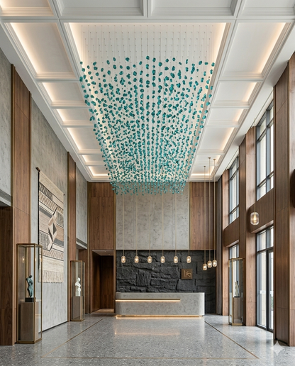 Modern Teal Blue Crystal Stone Chandelier – Luxury Custom Ceiling Light