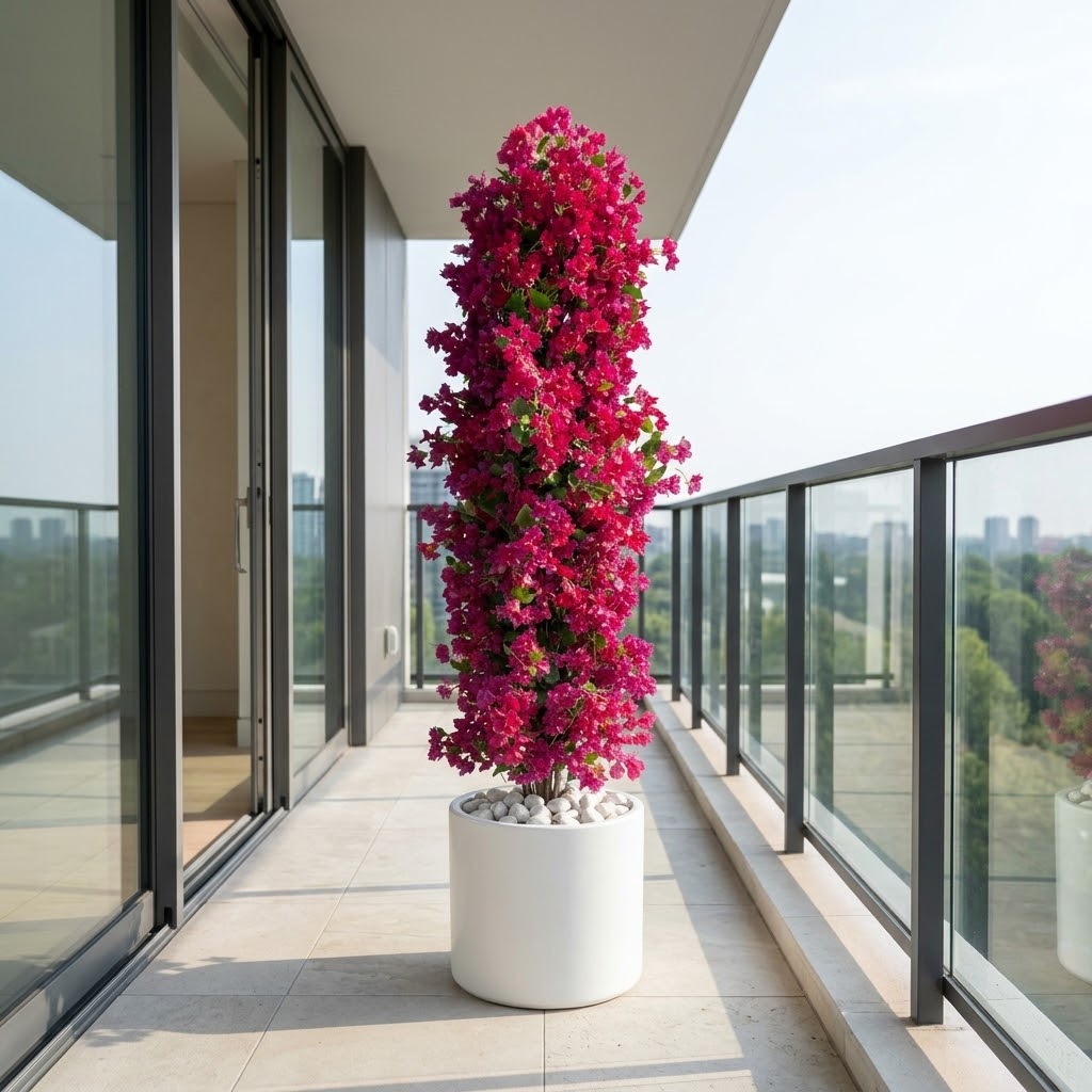 Luxurious 250cm Artificial Pink Flowering Tree in White Pot | Modern Indoor & Balcony Decor