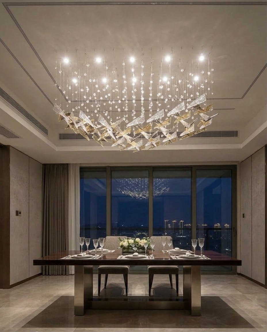 2M Sculpted Ice & Falling Rain Crystal Chandelier – Amber, Smoked Gray & Clear Glass