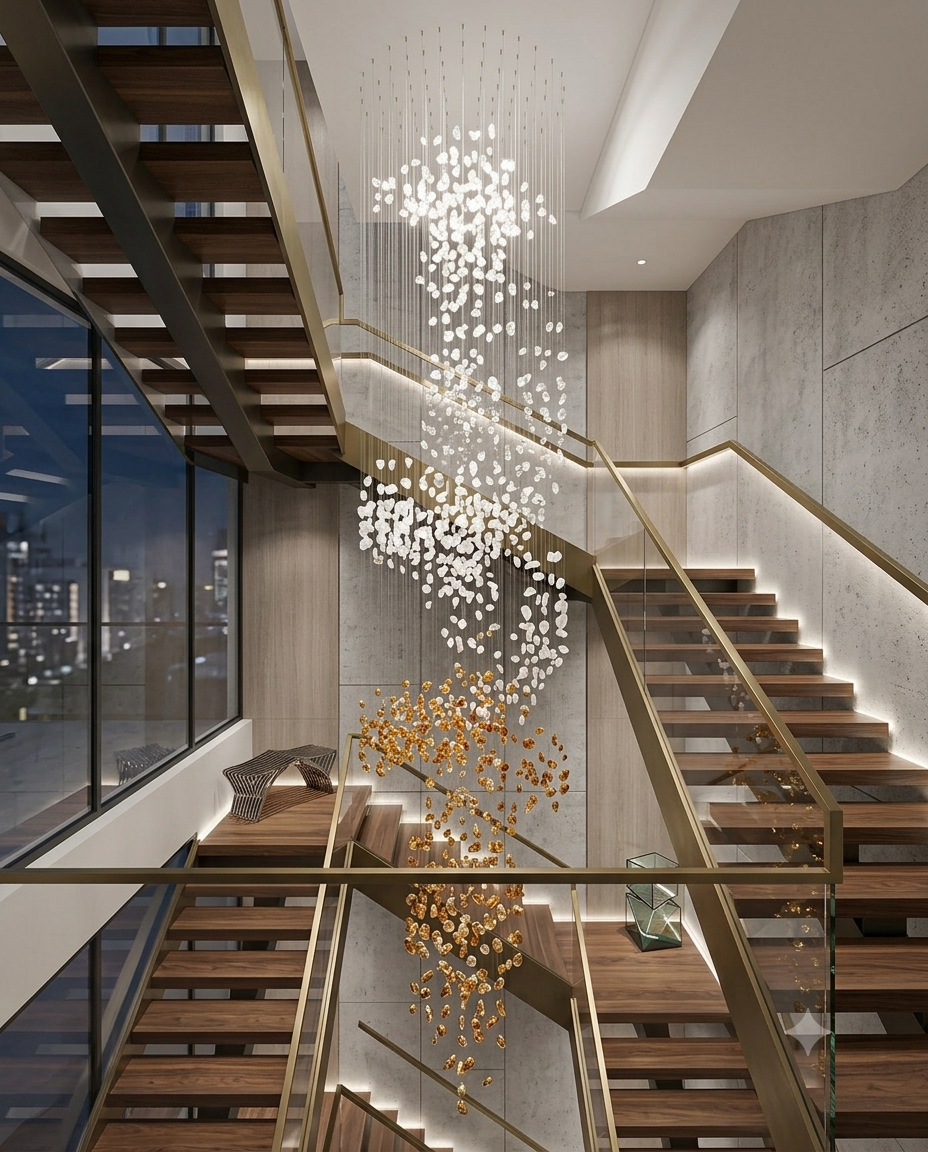 5m Modern Custom Dual-Tone Ring Chandelier – White & Orange Ceiling Pendant Light (80cm Ring)