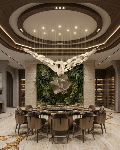 Custom V-Shape Glass Leaf Chandelier - 2M Modern Floating Light