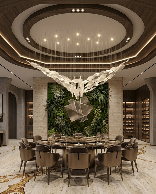 Custom V-Shape Glass Leaf Chandelier - 2M Modern Floating Light