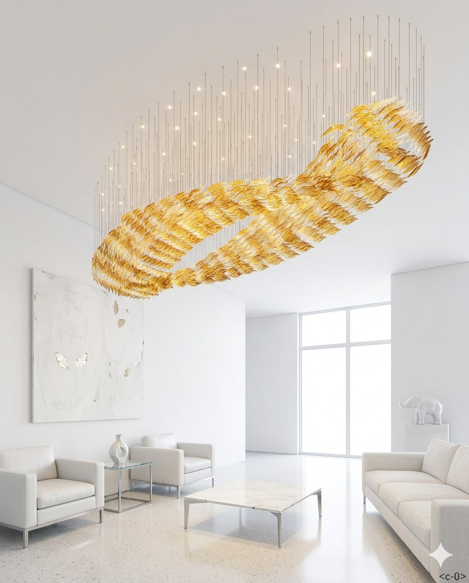 5M Custom Wavy Glass Chandelier – Luxury Orange & White Art Glass Pendant Light
