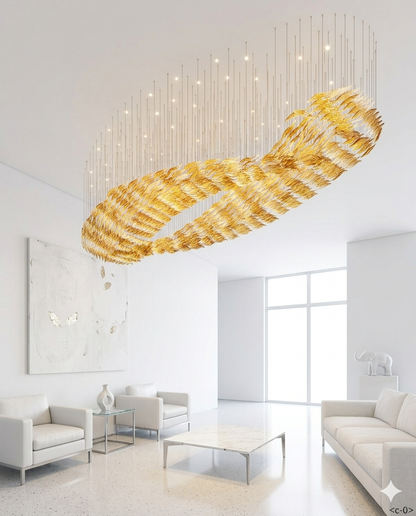 5M Custom Wavy Glass Chandelier – Luxury Orange & White Art Glass Pendant Light