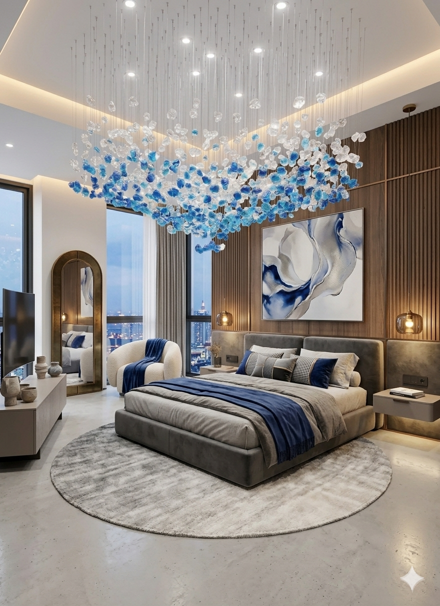 Glacia 1.2M Custom 2-Color Stone Pendant Chandelier