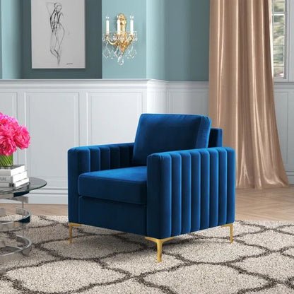 Modern Velvet Tufted Club Chair – Glam Accent Armchair with Gold Metal Legs