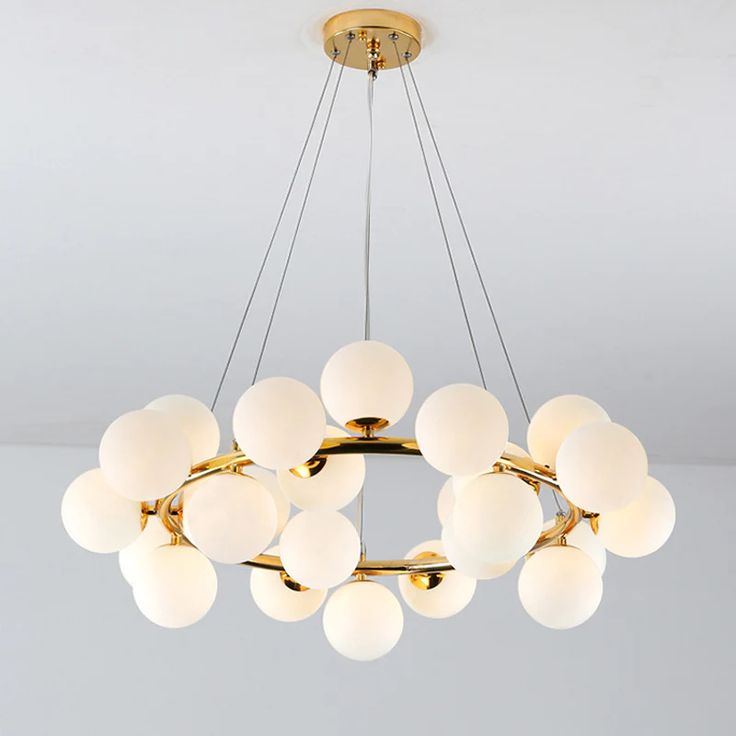 Golden 20‑Light Round Chandelier – Luxe Glass Globe Ceiling Fixture