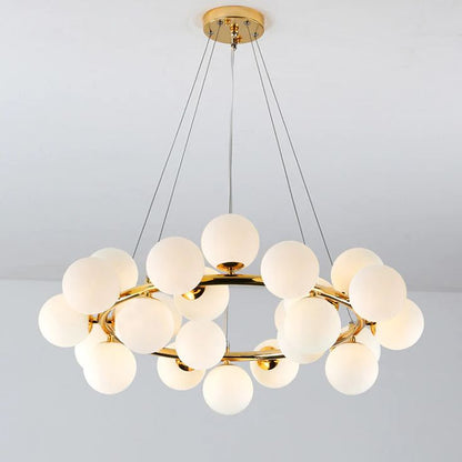 Golden 20‑Light Round Chandelier – Luxe Glass Globe Ceiling Fixture