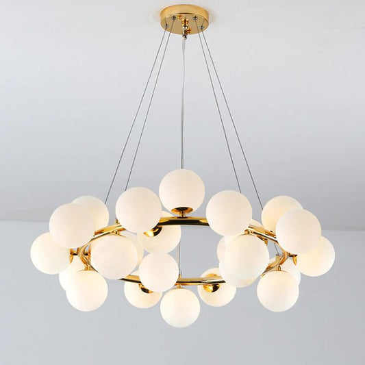 Golden 20‑Light Round Chandelier – Luxe Glass Globe Ceiling Fixture
