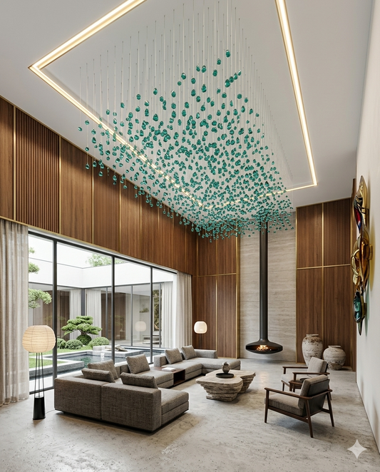 Modern Teal Blue Crystal Stone Chandelier – Luxury Custom Ceiling Light