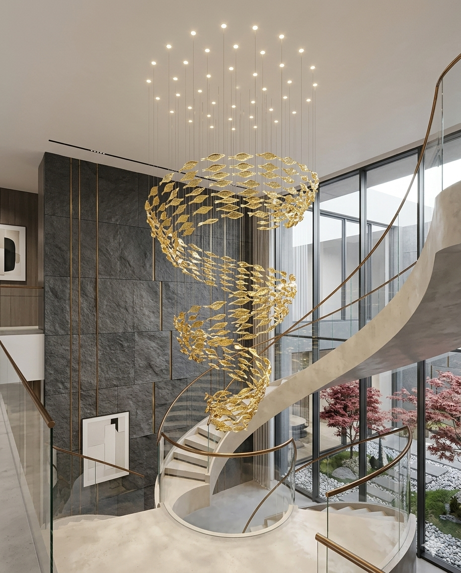Cascade 5M: Custom Double-Height Orange Glass Feature Light