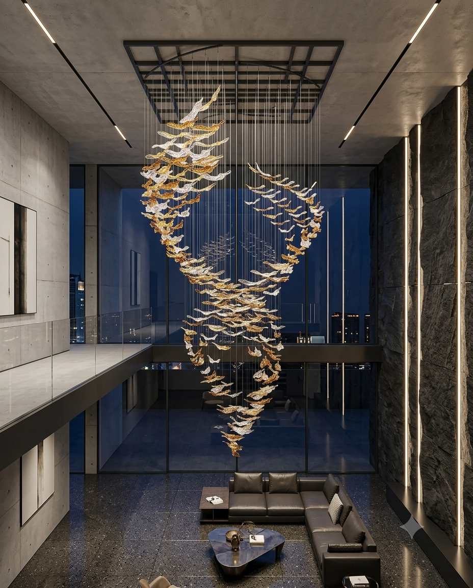 Glass Leaf Spiral Chandelier for Luxury Foyers and Grand Stairwells (3M)