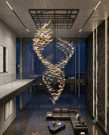 Glass Leaf Spiral Chandelier for Luxury Foyers and Grand Stairwells (3M)