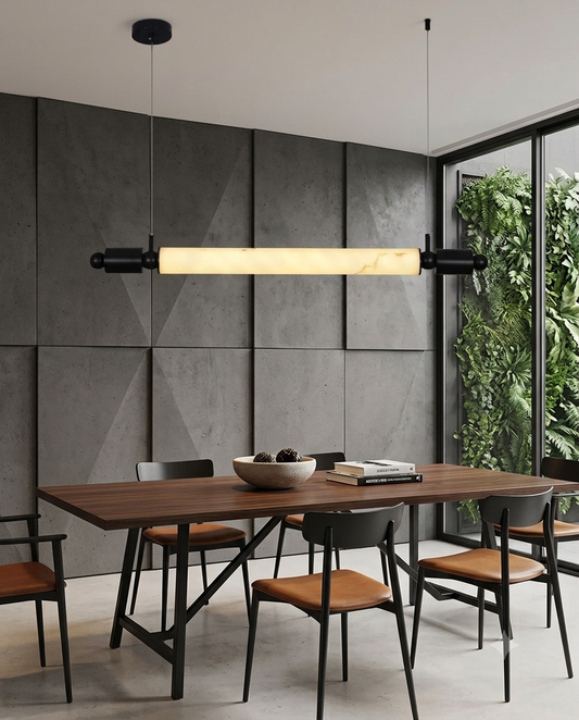 Luxury 110cm Linear Marble-Look Pendant Light | Gold & Black
