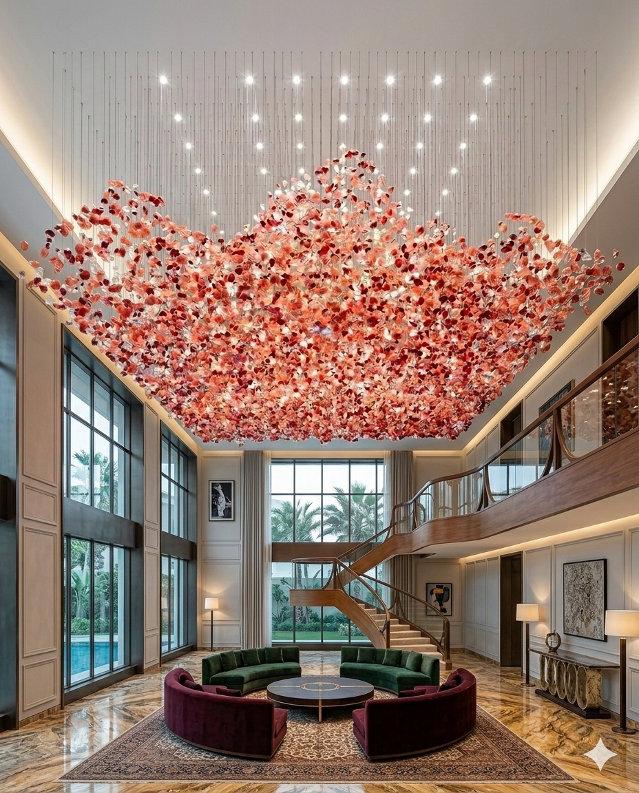 Majestic 5m x 3m Custom Red, Pink & White Stone Chandelier for Grand Spaces