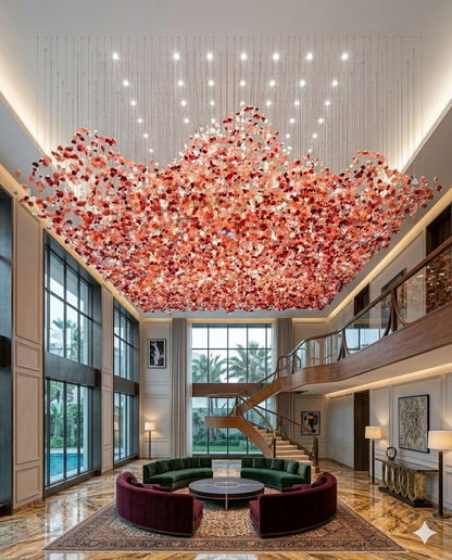 Majestic 5m x 3m Custom Red, Pink & White Stone Chandelier for Grand Spaces
