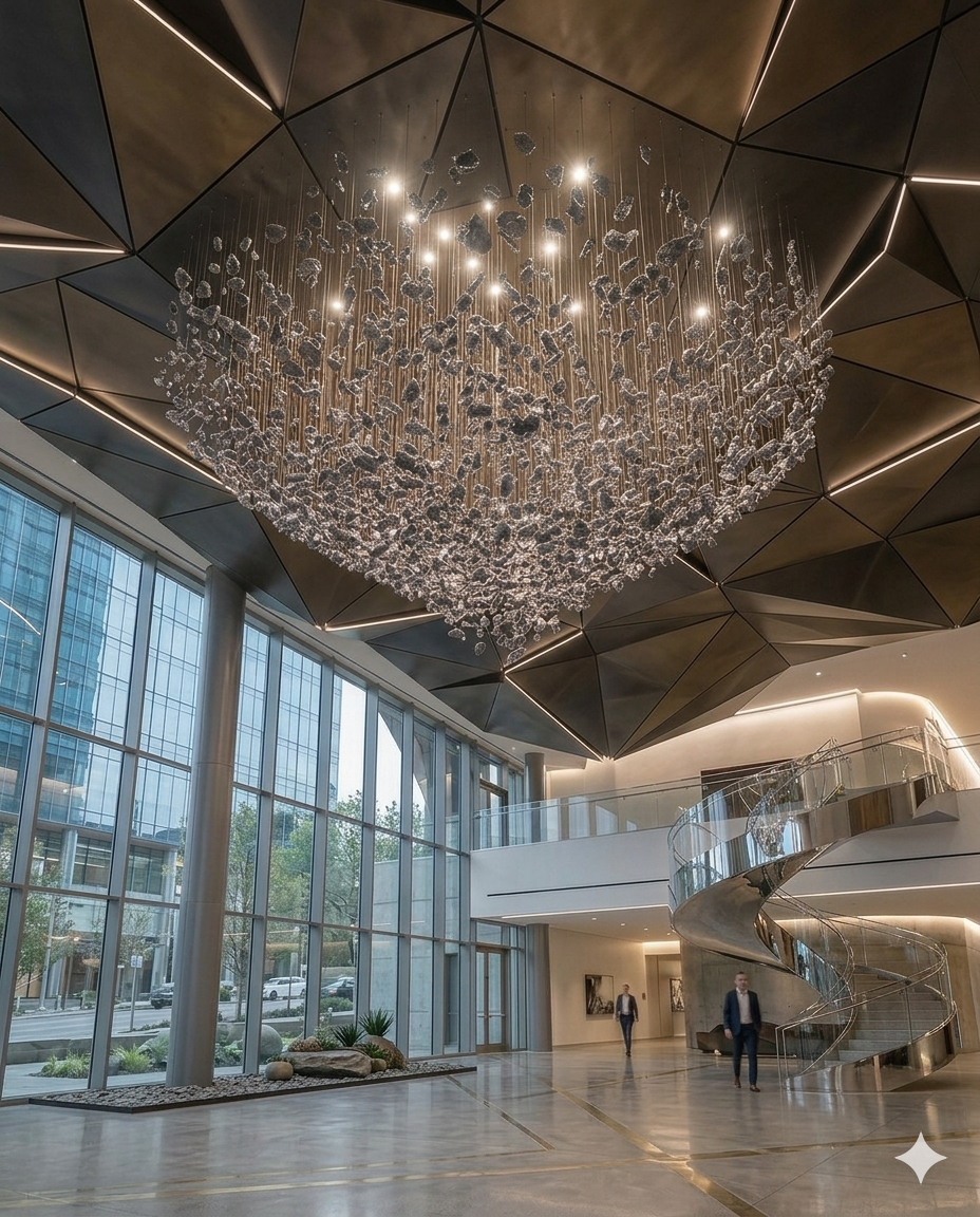 Modern Luxury Round Stone Chandelier – Elegant Silver Finish (1.2m x 80cm)