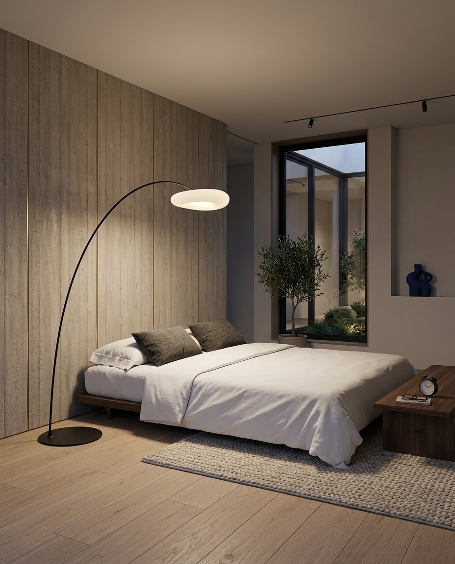 Modern Curved Arc LED Floor Lamp | Black Steel Standing Light for Office & Reading Nook