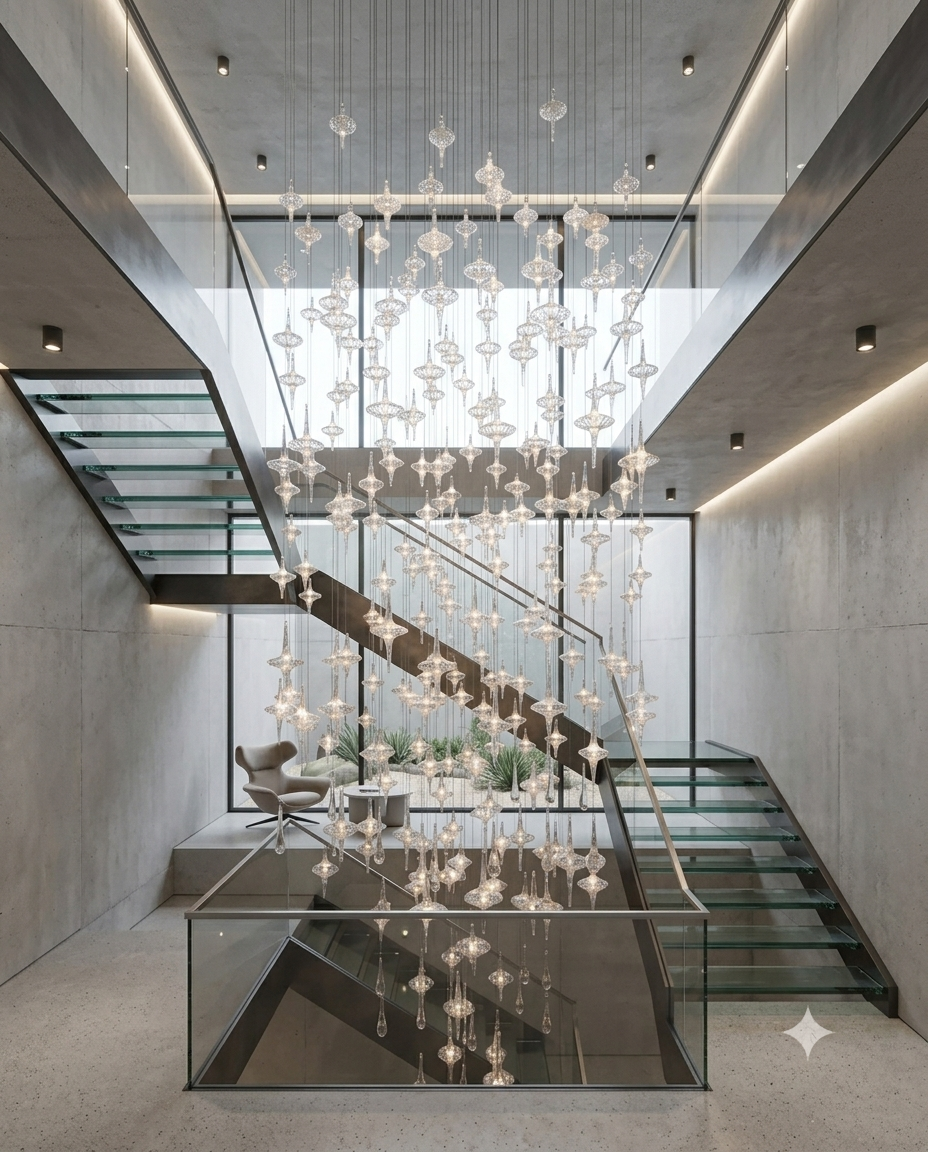 3M Custom Hand-Blown Glass Spindle Chandelier for Grand Staircase & Foyer