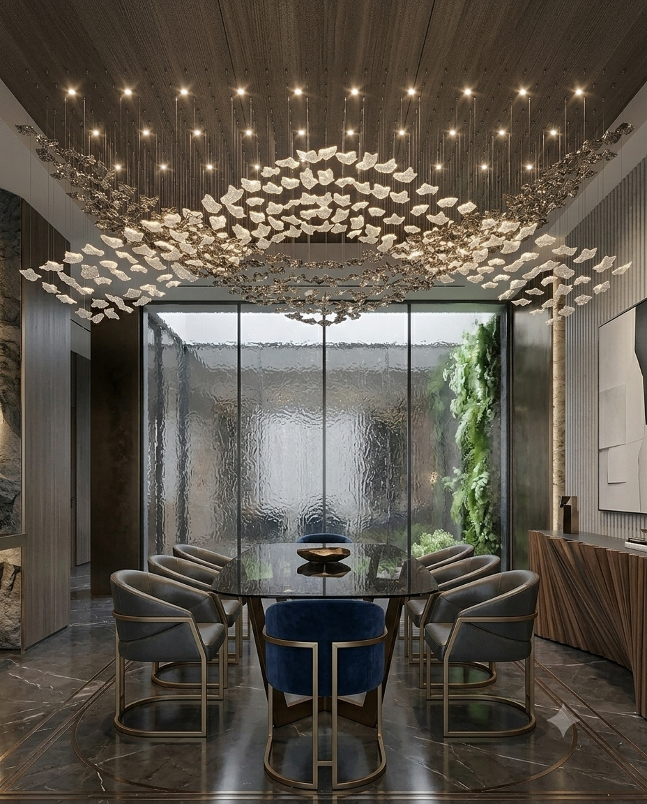 3M Custom Dual-Layer V-Shape Ceiling Installation | Gray & White Luxury Lighting