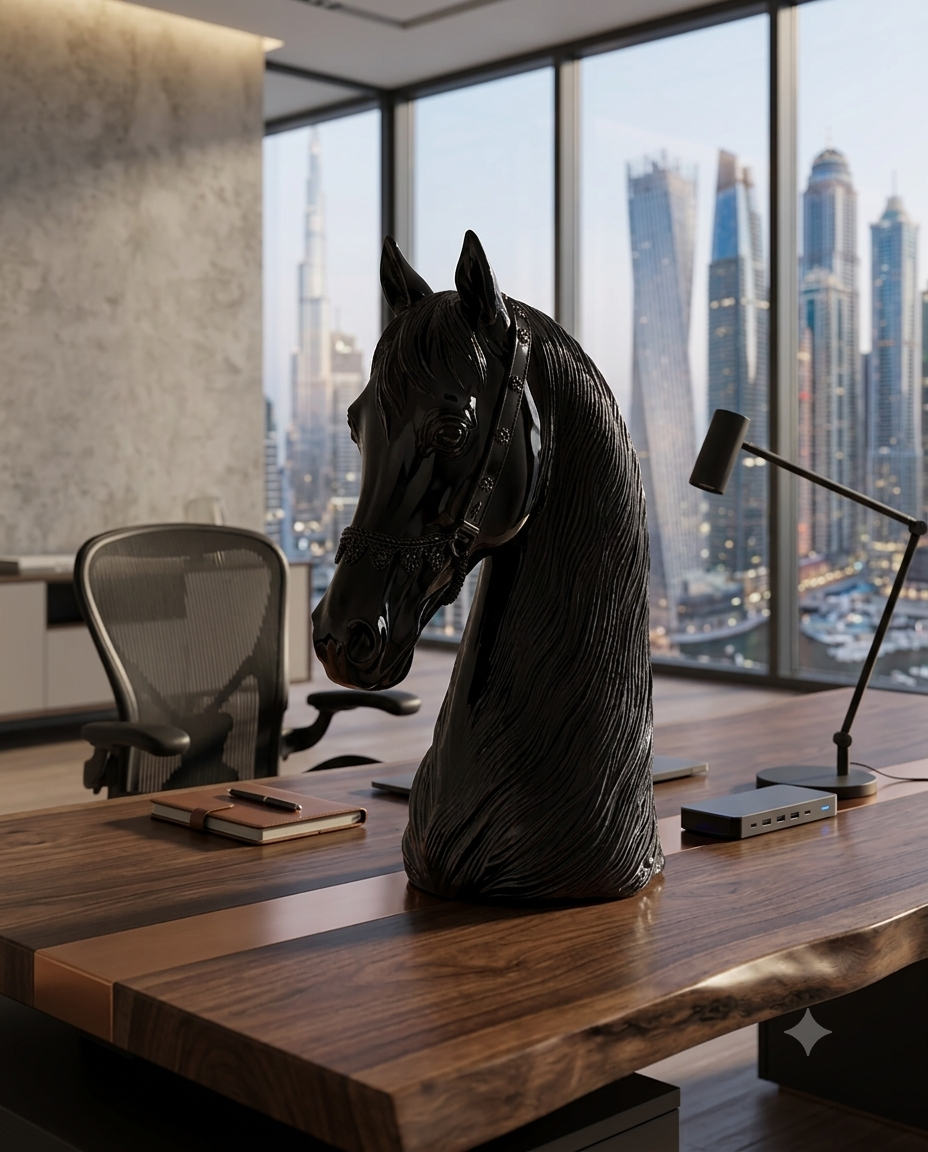 Limited Edition Luxury Black Horse Head Crystal Statue | Premium Equestrian Showpiece Home Decor & Wealth Symbol Gift (24cm)