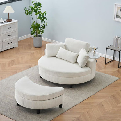 Royal Nest 130cm Oversized Barrel Lounge Chair with Storage Ottoman & 4 Pillows