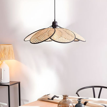 Rattan Petal Rustic Pendant Light – Coastal Boho Bamboo Woven Chandelier 60 C.M