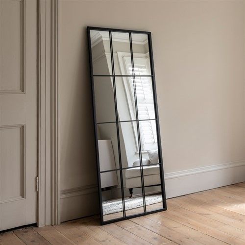 Modern Window Grid Wall/stand Mirror – Black Metal Frame Decorative Mirror