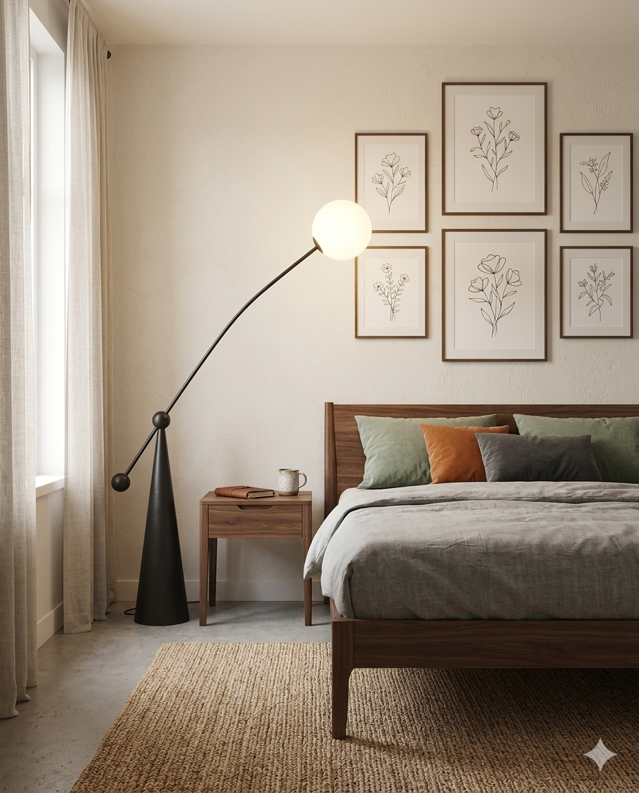 Modern Black Arc Floor Lamp – Minimalist Glass Globe Standing Lamp