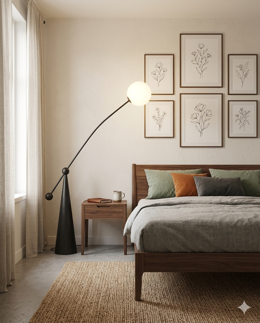 Modern Black Arc Floor Lamp – Minimalist Glass Globe Standing Lamp