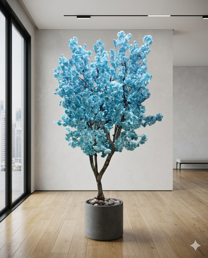 Captivating Blue Artificial Blossom Tree in Wood & Ceramic Pot