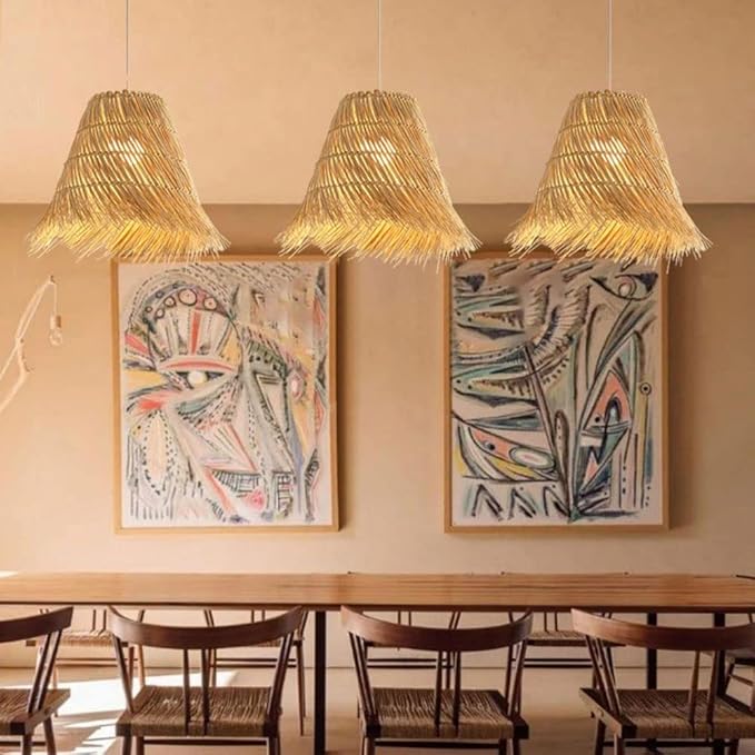 Handwoven Bamboo Rattan Pendant Light – Modern Wicker Ceiling Lamp for Kitchen Island & Living Spaces