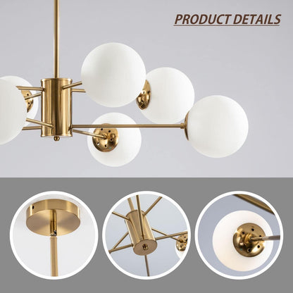 10-Light Glass Sputnik Chandelier – Modern Gold Globe Pendant for Kitchen & Dining Spaces