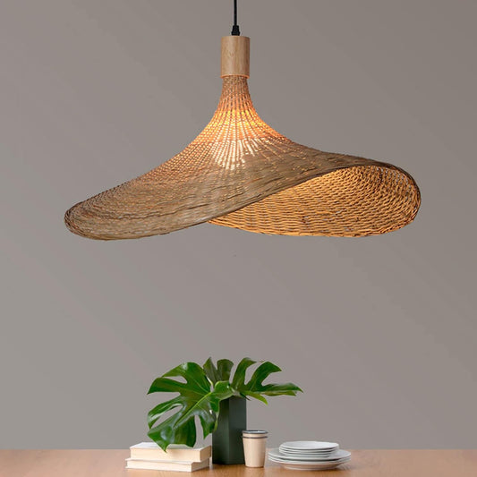 Straw Hat Bamboo Woven Pendant Light – Handmade Rattan Ceiling Lamp