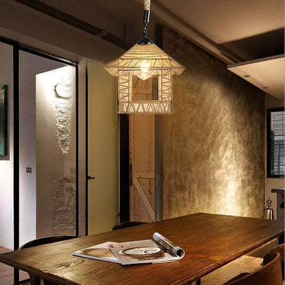 Hemp Rope Cage Pendant Light – Vintage Industrial Charm for Any Space