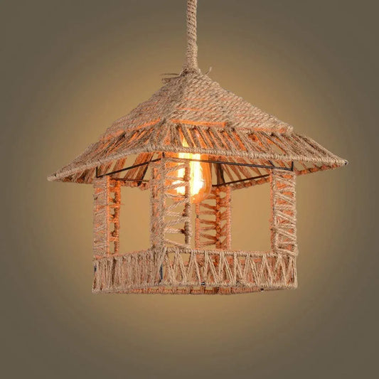 Hemp Rope Cage Pendant Light – Vintage Industrial Charm for Any Space